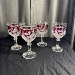 VINTAGE CRYSTAL Goblets WEST GERMANY RED Hofbauer Byrdes Bird Ruby
